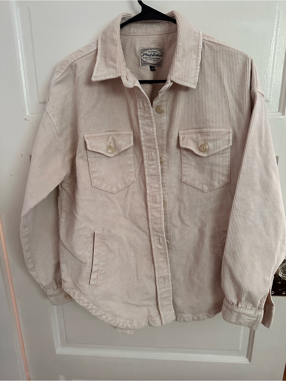 Flag & Anthem Corduroy Button-Up Shacket in Light Beige